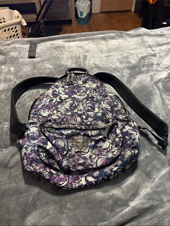 Versace Handbags - Versace Purple Floral  Backpack with Silver Medusa Accent